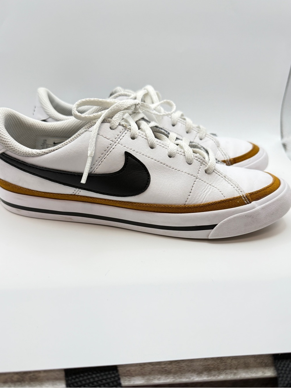 Nike court White Sneakers with Black Swoosh and Brown Trim - Picture 6 of 7